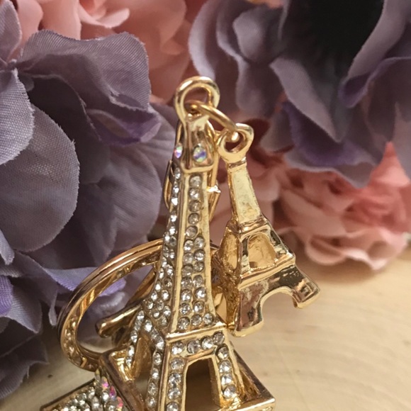 Gold and Silver Crystal Eiffel Tower Keychain Charm - Picture 13 of 16